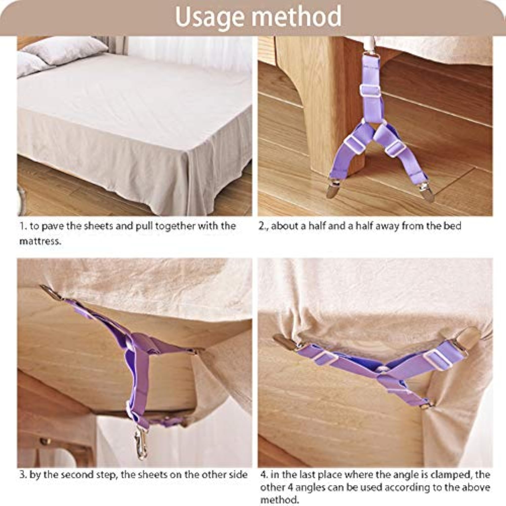 4Pc Adjustable Triangle Bed Sheet Fasteners, Blue