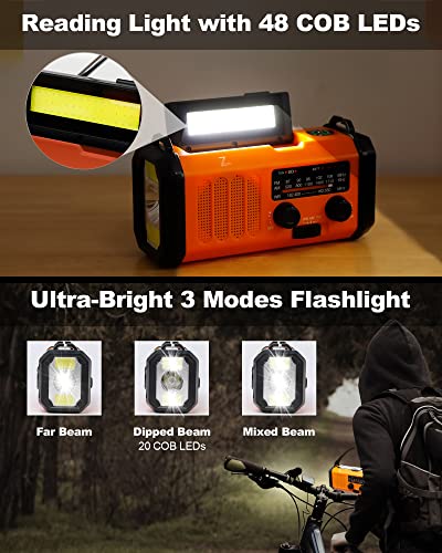 10000Mah Emergency Weather Radio, 4 Way Powered Am/Fm/Noaa Portable Solar Crank Radio, Power Bank Phone Charger, 700Lm Dynamo Flashlight & Reading Lamp,Sos,Compass For Hurricane Storm Camping Survival #TOP4