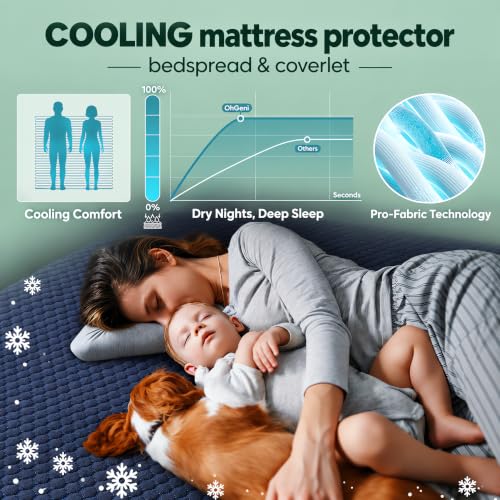 OhGeni Waterproof Mattress Protector,Twin Size Navy Quilt Bedspread, 3D-Air Fabric Cooling Coverlet for Kids Bedwetting Hotel Pet Stain Proof Over 99 Count Hex Bumps by OhGeni - Used condition - Image 4