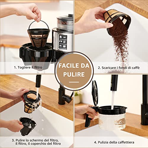 AiHom kaffeemaschine mit mahlwerk,filterkaffeemaschine mit Glaskanne,Warmhaltefunktion 35 Minuten,Kegelmahlwerk,2/4 / 6… – Bild 7