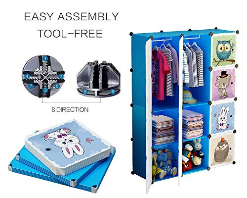 Image of LUHI Plastic Wardrobe for Kids Clothes - Durable, Easy to Use Anti-Skid & Non-Slip Effective Professional Collapsible Wardrobe, Plastic Cupboard for Kids, Foldable Almirah (D3 Blue, 12 Door)