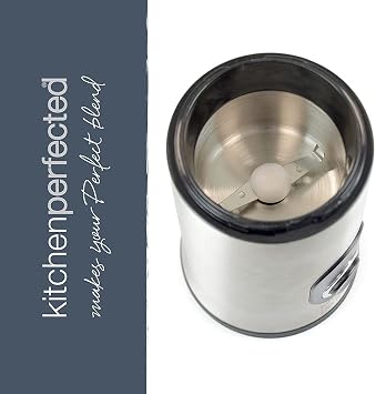 KitchenPerfected 150W 50g Spice & Coffee Grinder / One Touch Operation / Quiet Motor / Stainless Steel Blades / Transparent Lid / Safety Cut-Off / Safety Locking Lid - Brushed Steel - E5602SS [Energy Class A]
