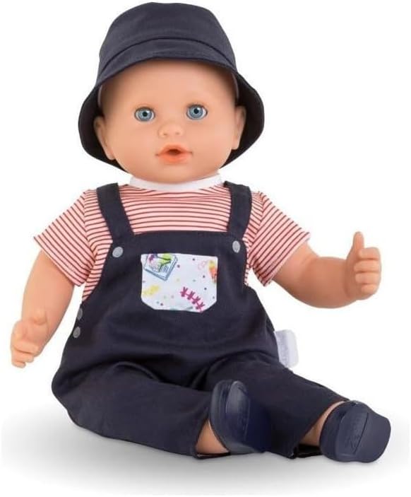 Mon Grand Poupon Augustin Little Artist - 14" Boy Baby Doll - Outfit Includes Overall with Pocket, Hat and Shoes, for Ages 2 Years and up