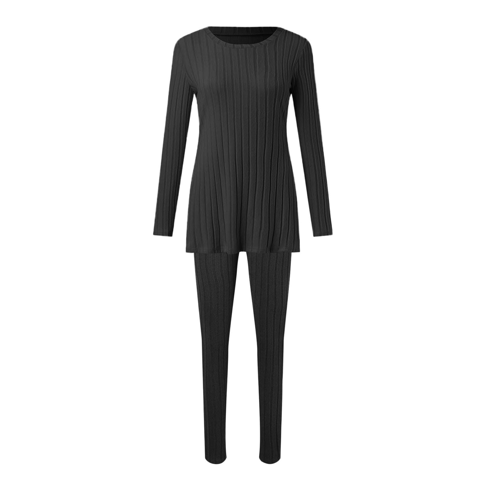 2024 da donna in due pezzi Set manica lunga girocollo T-shirt con orlo a fessura Pantaloni a vita alta Tuta
