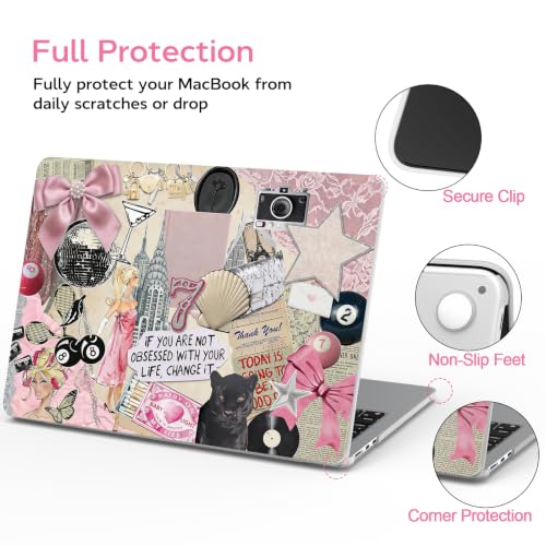 Image of B BELK for MacBook Air 15 inch Case 2026 2025 2024 2023 M5 M4 M3 M2 M1 | A3241 A3114 A2941, Protective Printed Plastic Hard Shell Case with Keyboard Cover & Screen Protector, Pink Coquette Collage