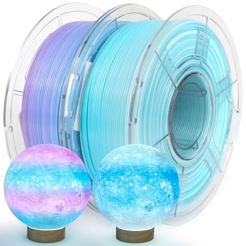 Image of IEMAI Translucent PETG Filament 1.75mm 2KG Bundle, Dual Color Gradient 3D Printer Filament 1kg Spool 2 Rolls (Blue-Purple & Blue-White) for Lampshades, Artwork & Home Decor