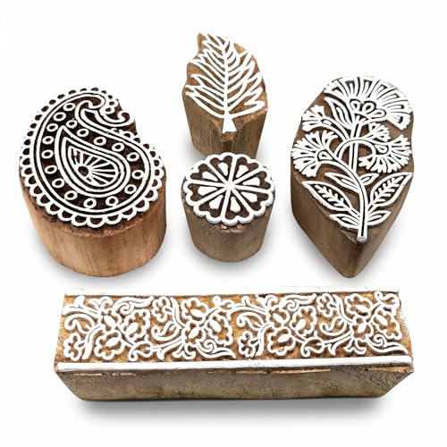 Image of RENIQ Wooden Printing Block for Fabric & DIY Craft | Handcrafted Indian Design Stamp for Textile, Pottery, Mehndi & Home Decor (Multicolor16)