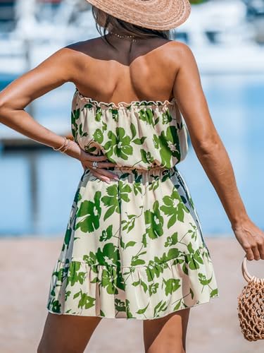 Image of CUPSHE Womens Strapless Floral Mini Dress Tiered Ruffle Tube Summer Dress | Decorative buttons Elastic tube top Elastic waist Tiered hem, Casual Beach Vacation Sun Dress