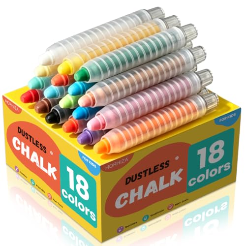 HORHIZA 18 Colors Dustless Chalk for Kids with Pen Holder Washable Sidewalk Chalk Non-Toxic Drawing Chalk for Toddlers Blackboard & Chalkboard Drawing Writing