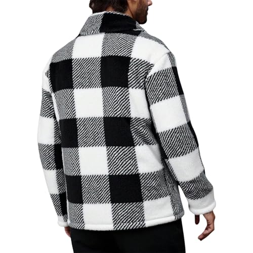 Mens Flannel Shirts Flip Collar Fleece Button Down Long Sleeve Plaid Shirt with Pockets Jackets Warm Winter Coat4