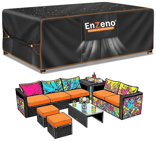 Enzeno Housse Salon de Jardin Exterieur,Housse Table de Jardin Imperméable,420D Tissu Oxford Housses pour Mobilier de Jardin,Bache Protection pour Meubles...