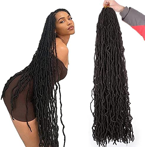 Xtrend 5 Packs 36 Inch Natural Black Soft Nu Faux Locs Crochet Braids Hair Synthetic Soft Dreads Locs Braiding Hair Fashion Goddess Faux Locs Curly Wavy Hair Extensions 14strands/pack 1B#
