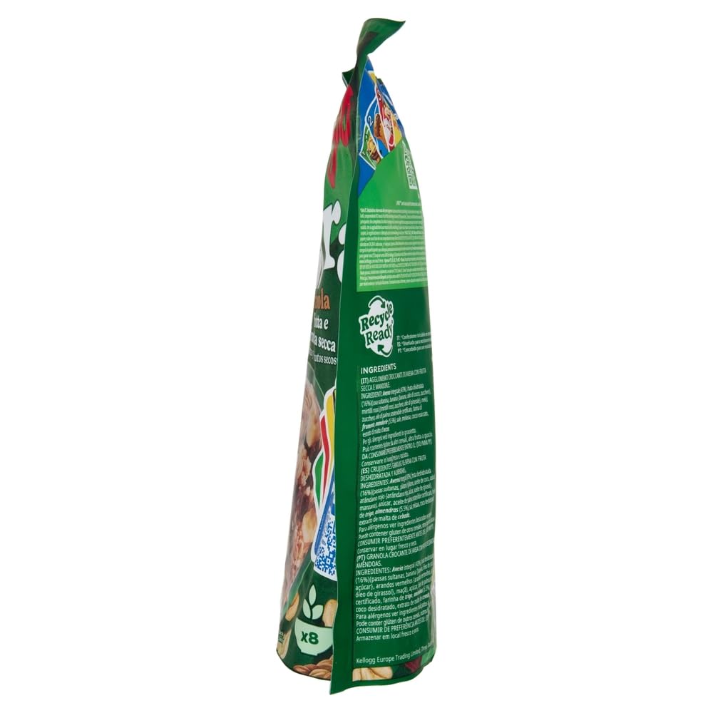 Italian Gourmet Knusper-Granola muesli croccante 12 x 375g Früchte-Nüsse | Ricco di fibre; ballaststoffreiche Cerealien mit Milch oder Joghurt zum, Gesamtnettogewicht 4,5 kg + Kostenlos Polpa 400g