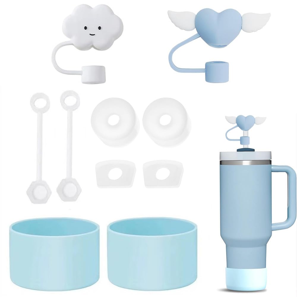 TRUNK Stanley Cup Accessories - Carrier Strap, Silicone Cup Boot, Cute Pompom Ball Keychain Charms, Straw Cover & Spill Stopper for Stanley Tumbler Stanley Accessories Set Alpine