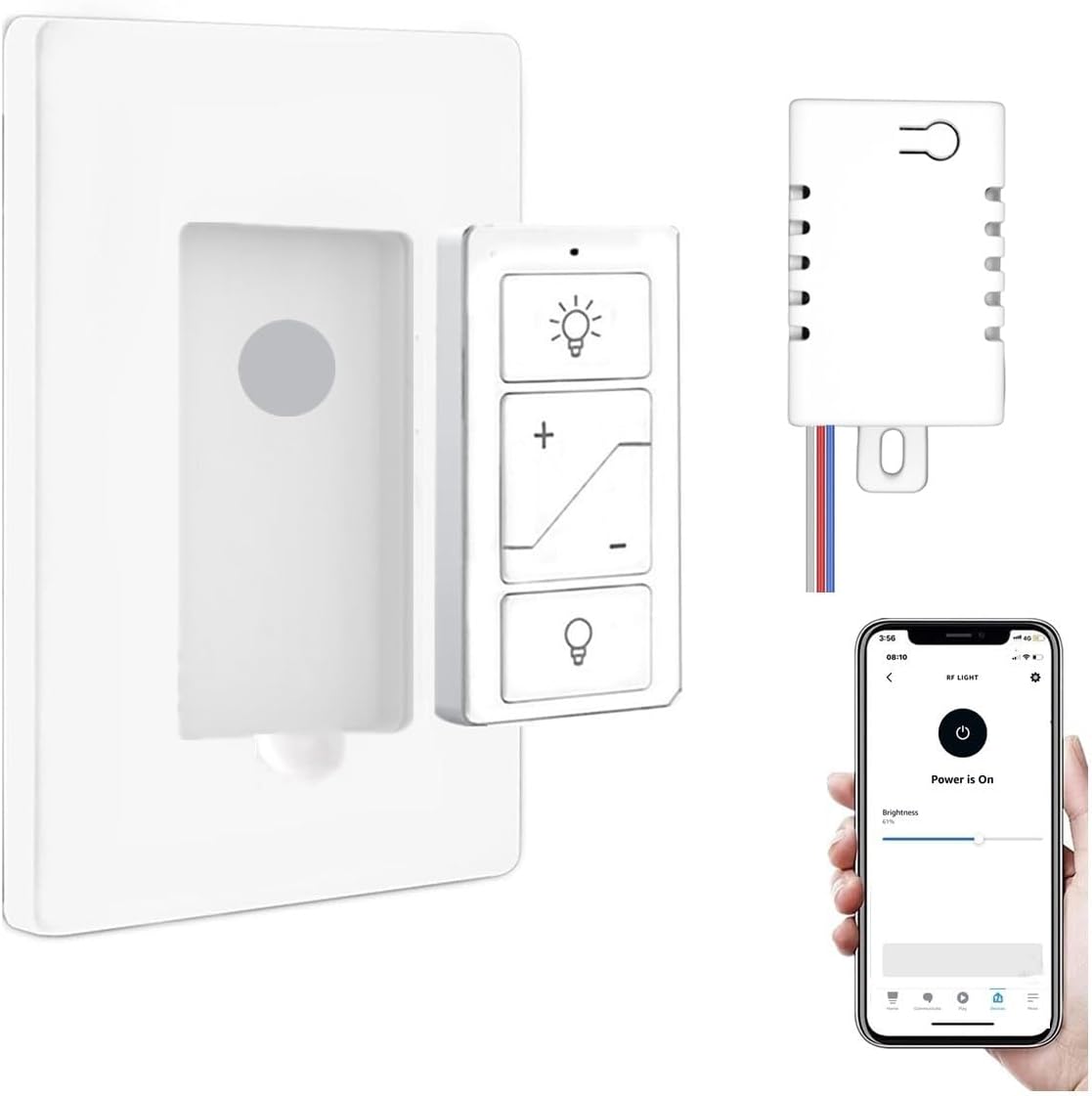 Nexete Smart Wireless Light Switch, Dimmer Switch & Receiver Kit No Wiring Wireless Remote Control,Remote & Voice Control,Bluetooth Work with Amazon Alexa Only, ETL Certified (1 Switch & 1 Receiver)