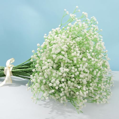 Yalixuan Artificial Gypsophila Flowers 5 Pcs - Realistic White Faux Baby Breath Flowers for Home Decor, Wedding, Lifelike Fake Floral Arrangements