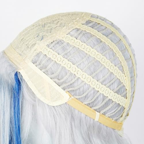 Image of Max Beauty White & Blue Cosplay Wig with Bangs, Women Long Straight Hair Daily Wig for Cosplay Synthetic Hair for Halloween Costume Party Hair Wig + Wig Cap