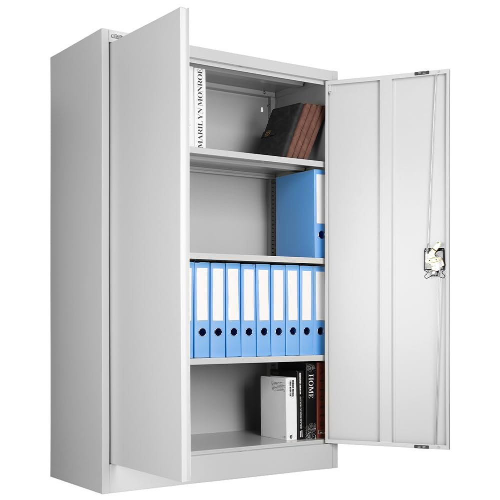 Armario de metal para oficina de 2 puertas con cerradura, armario con llaves gris multiusos, ideal para garaje, trabajo, mueble archivador archivador, estudio porta documentos (90 x 40 x 140 cm)