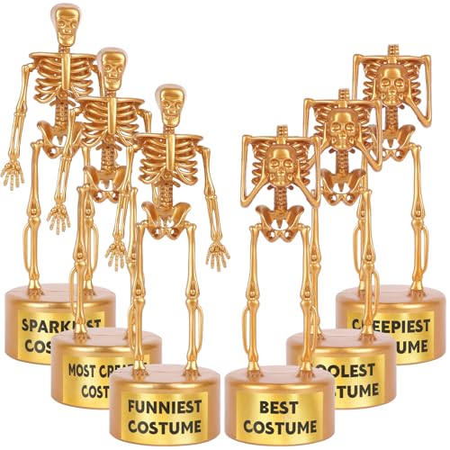 LOAVER 6 Pack Halloween Best Costume Skeleton Trophy, Halloween Skull Party Prizes Gold Bones Game Awards Costume Contest Event Trophy for Kids Goodie Bag Fillers School Classroom Rewards Treats