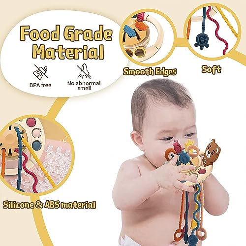 Image of Kidology Pull String Toy for Babies 6+ Months Teething Strings Sensory Montessori Toys Baby Girl,Travel Toy for 6+Months Boy Food Grade Silicone Fine Motor Skills Toy for Toddlers (Bear), Multicolor