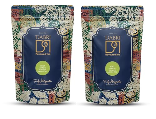 Image of Dabri Mint Lemon Ginger Detox Green Tea 200Gm|Pack of 2 x 100gm Each Pouch|Rich with Anti-Oxidants|Freshens breathe with Lemon Grass,Mint Leaves,Dry Ginger|Improve Digestion, Immunity & Manage weight