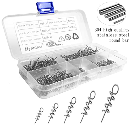 Hyamass 200Pcs 5Sizes Small Soft Lure Bait Spring Twist Lock Outdoor Fishing Crank Hook Centering Pin For Soft Lure Bait Worm Crank（11Mm,14Mm,18Mm,22Mm,26Mm） #TOP6