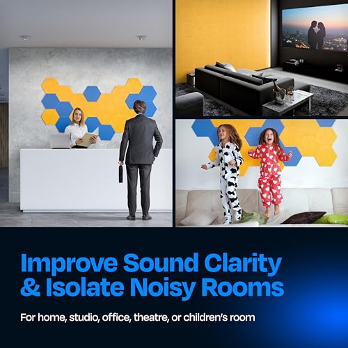 Image of Acoustic Panels 12-Pack Soundproof Wall Panels 12 inchX10.4 inchX0.4 inch Sound Panels High Density Sound Dampening Panels - [Sunny Yellow Hexagon]