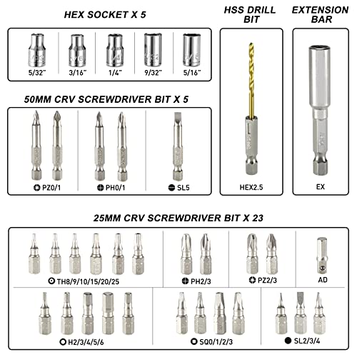 Cordless Screwdriver, HYCHIKA 4V 2.0Ah Electric Screwdriver Rechargeable Screw Gun & Bit Set, Front LED and Rear Flashlight, Ratchet Wrench, DC Charging with USB Cable, 36pcs Accessories - image 5