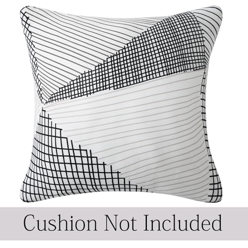 Image of HOKIPO 'Elira Series' Stretchable Cushion Cover for Sofa 22 inch x 22 inch, Packof 2, Snow White Black Geometry (AR-6712-C9*2)