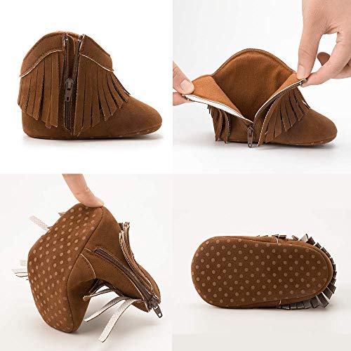 Hsdsbebe Infant Baby Girls Fringe Tassel Ankle Boots Toddler Zipper Soft Sole Non-Slip Booties Newborn Prewalker Moccasin Crib Shoes(C65 Brown,1) #TOP4