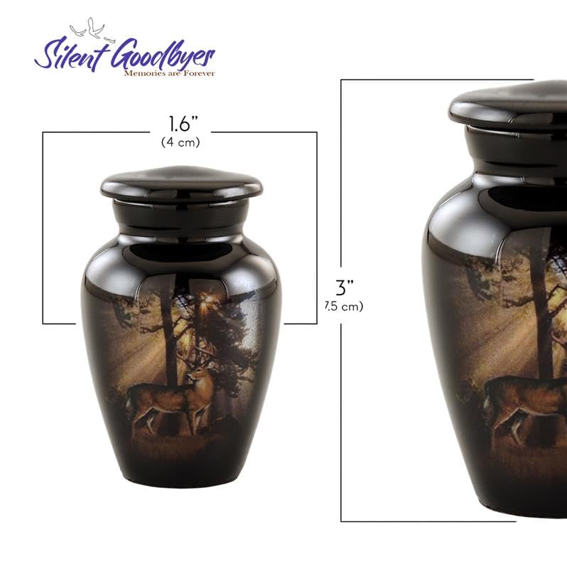 Image of Gone Hunting Deer Keepsake Urns with Sunrays - Set of 4 Majestic Buck Mini Cremation Urns for Human Ashes - Handcrafted Sharing Token Funeral & Memorial Urns with Velvet Bags & Funnel (S /4 Keepsakes)