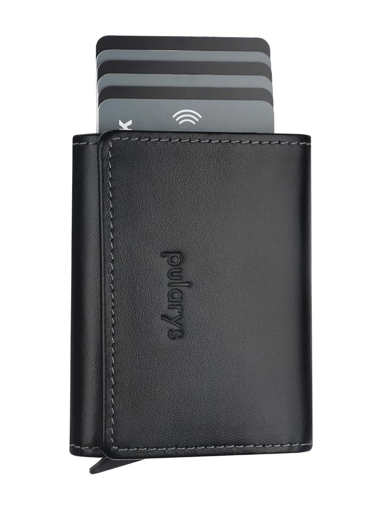 PULARYS Mini Wallet BOSTON - Multifunckion Credit Card Case - Italian Leather - RFID blocking - Size: 7.5 x 9.5 x 2.5 cm - Space for up to 10 Cards - Snap Fastener - Classic Design