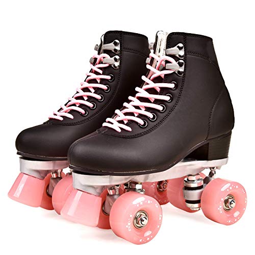 Zjcpow Roller Skates Dytxe Quad for niñas y Mujeres al Aire Libre, Cubierta y Pista de Patinaje, clásico de Alta Manguito con el Sistema de Encaje Ajustable, Rosa, 41 xuwuhz