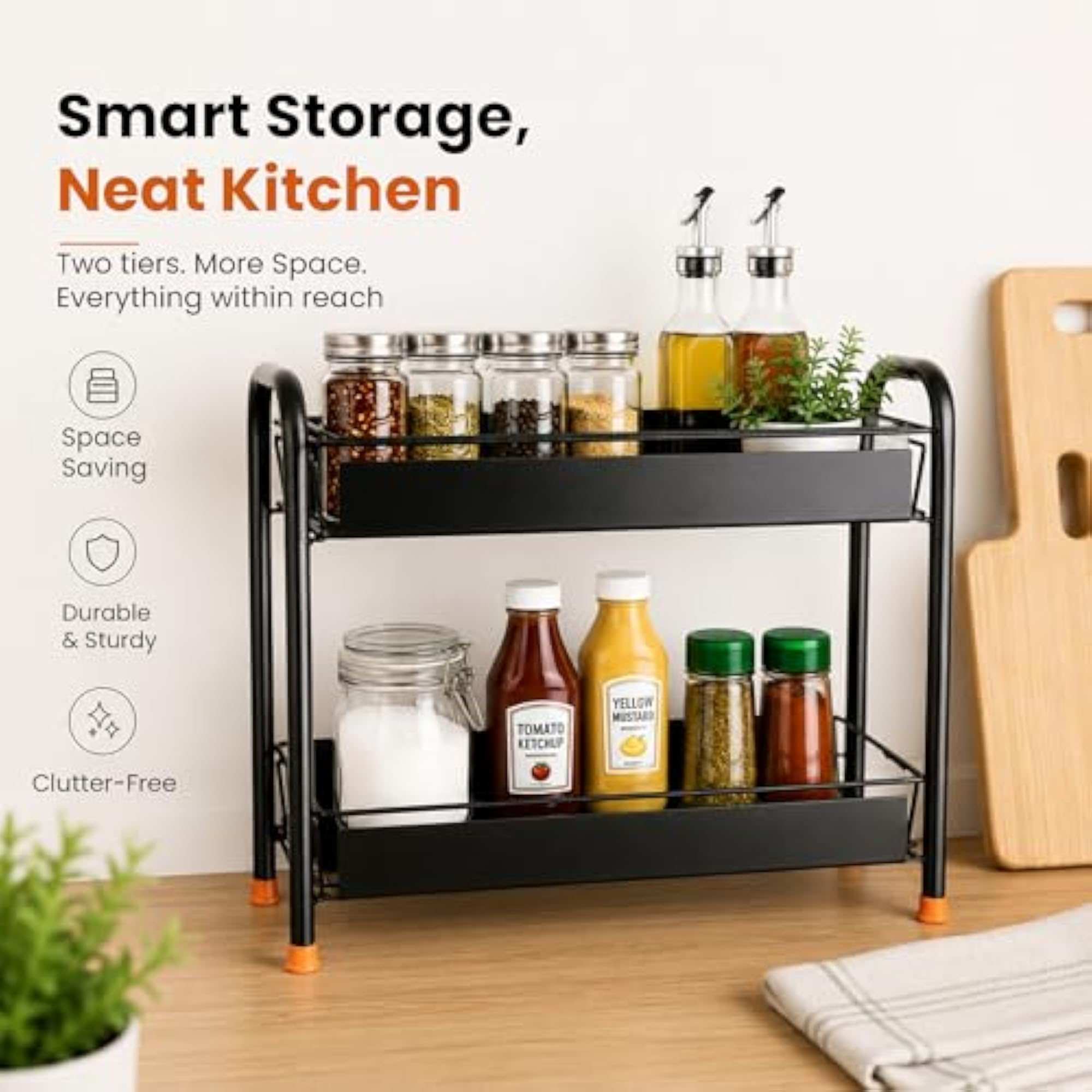 2 Tier Kitchen Storage Rack Organizer Metal Shelf