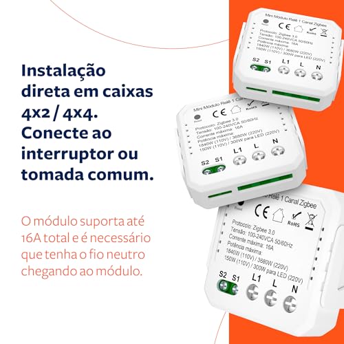 Hi by Geonav Módulo Relê 1 Canal ZigBee (Interruptor inteligente), Bivolt, Comando de voz, Compatíve