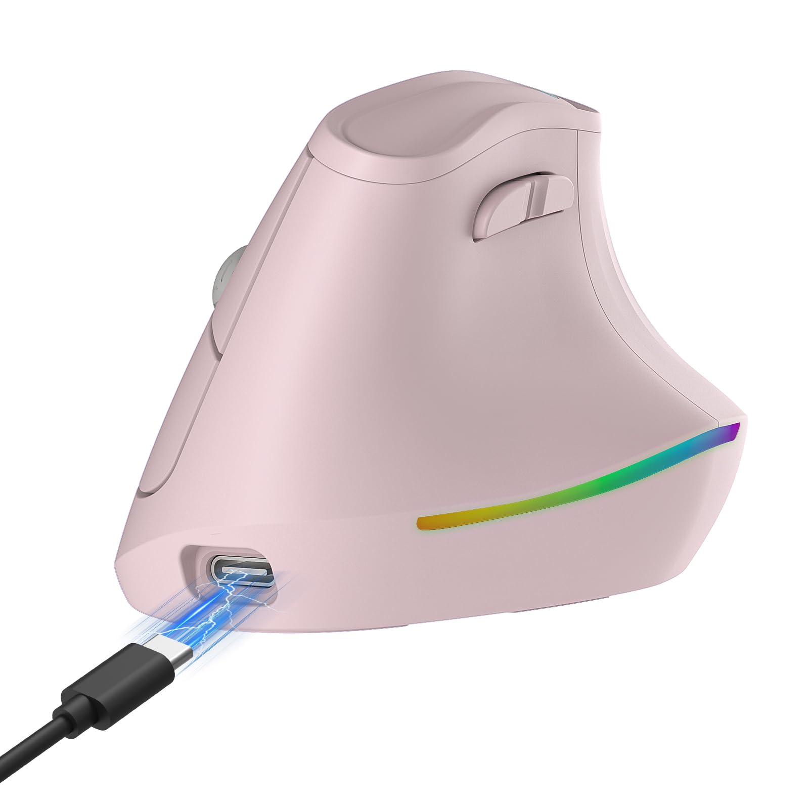 KYSONA Ratón ergonómico inalámbrico recargable de 57°, mouse Ergo silencioso vertical, Bluetooth (BT5.0, BT3.0) y 2.4G, (800/1200/2400/2400/4000), 7 botones para Windows, macOS, iPadOS, portátil, PC,