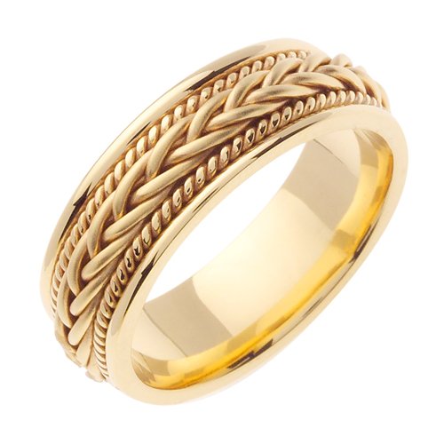 JDBands14K Yellow Solid Gold Hand Braided Wedding Ring Band for Men (Sizes 9-14)