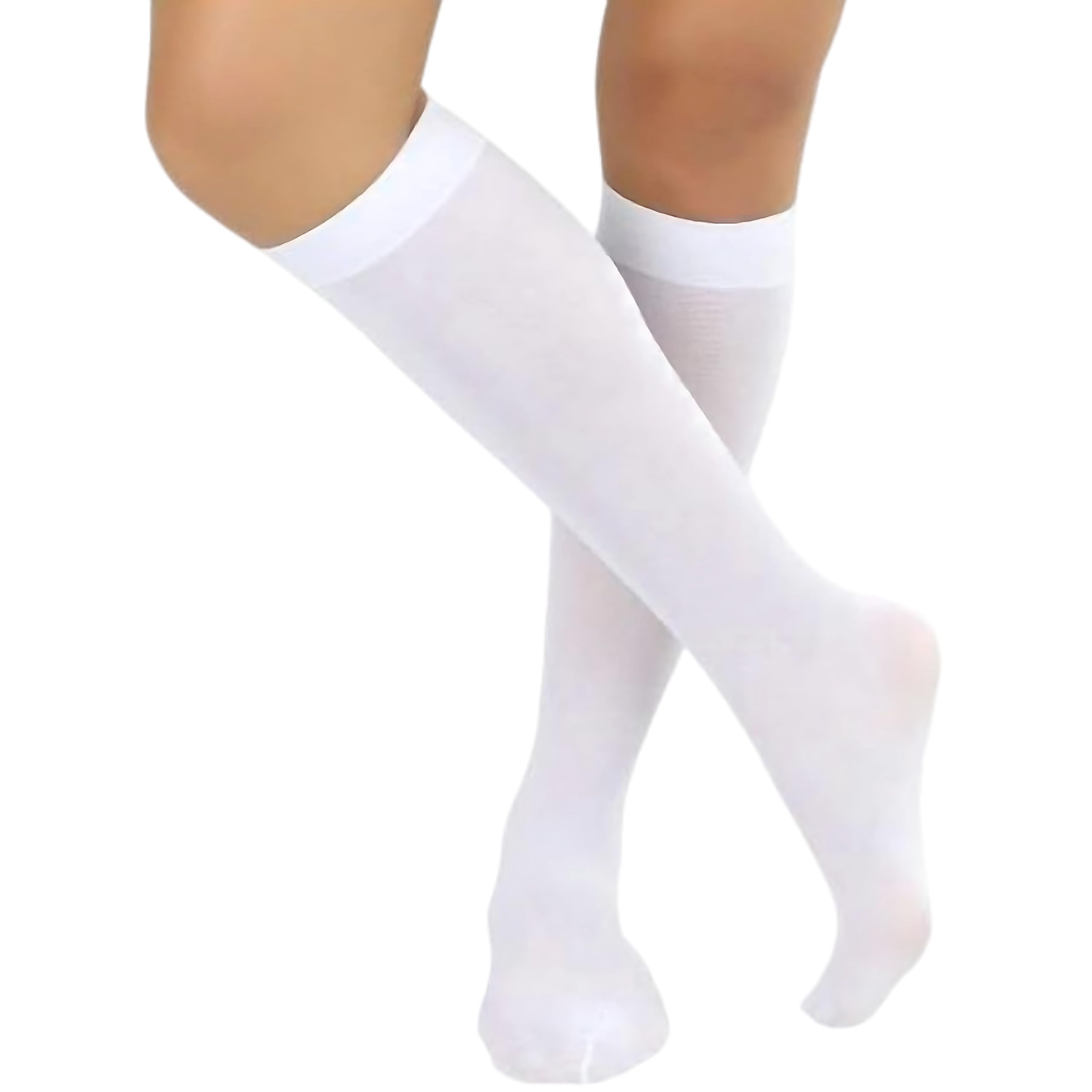 ShopMCR 3 Pairs Compression Socks for Women Knee High Socks Compression Stockings for Sport, Athletic, Edema, Diabetic, Varicose Veins, Travel, Pregnancy, Nursing One Size (White)
