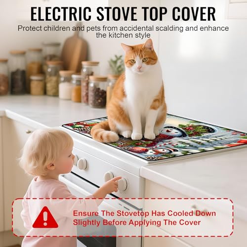 Image of NYZE Christmas Stove Top Cover for Electric Stove,Glass Stove Top Cover,Heat Resistant Glass Cooktop Cover,Stovetop Protector, Kitchen Decor,Dish Drying Mats Cover for Washer Ceramic Top 28.5x20.5 in