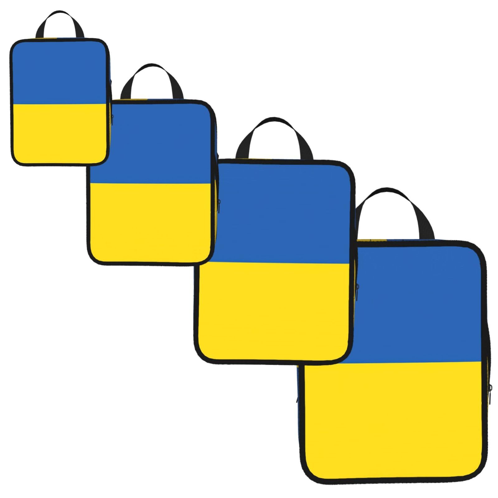 Flag of Ukraine Print 4 Set Compression Packing Cubes for Suitcases,Expandable Storage Bags Organizers