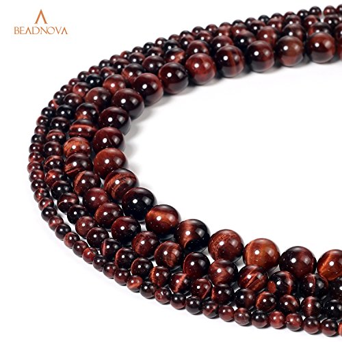 Image of BEADNOVA 6mm Red Tiger Eye Gemstone Round Loose Beads for Jewelry Making (62-64pcs)