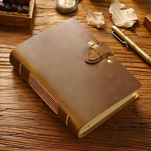 Moonster Leather Journal - Handmade Vintage Writing Notebook With Heart Embossed Cover, Unlined 240 Pages
