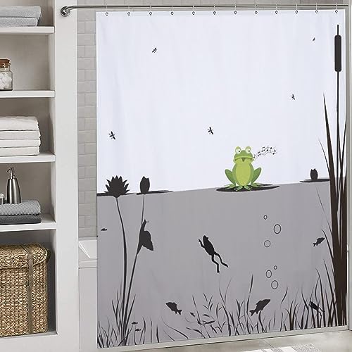 Putdidi Black And White Frog Shower Curtain For Bathroom Women Men Quick-Drying Pool Fish Water Plants Shower Curtain With 12 Hooks For Hotel Home Decor Bath Accessories 72X72 Inch thumb #1
