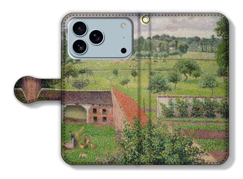 手帳型 iPhone17 Pro互換 スマホケース 【世界の名画】 カミーユ・ピサロ ☆印象派☆ アート 絵画 芸術 西洋画 風景画 (部屋の窓からの眺め、エラニー)