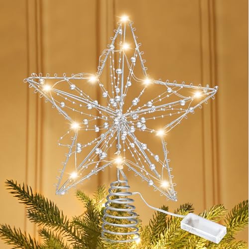 Punta per Albero di Natale 11,8 Pollici - Decorazione Natalizia Con 20 LED Luccicante - Stella LED USB Con Telecomando