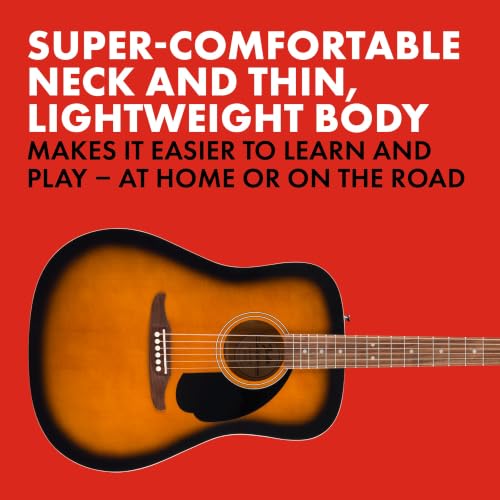 Image of Fender California Debut Redondo Series Acoustic Guitar Pack, Beginner Guitar, 2-Year Warranty, Includes Gig Bag, Stand, and More, 2-Color Sunburst
