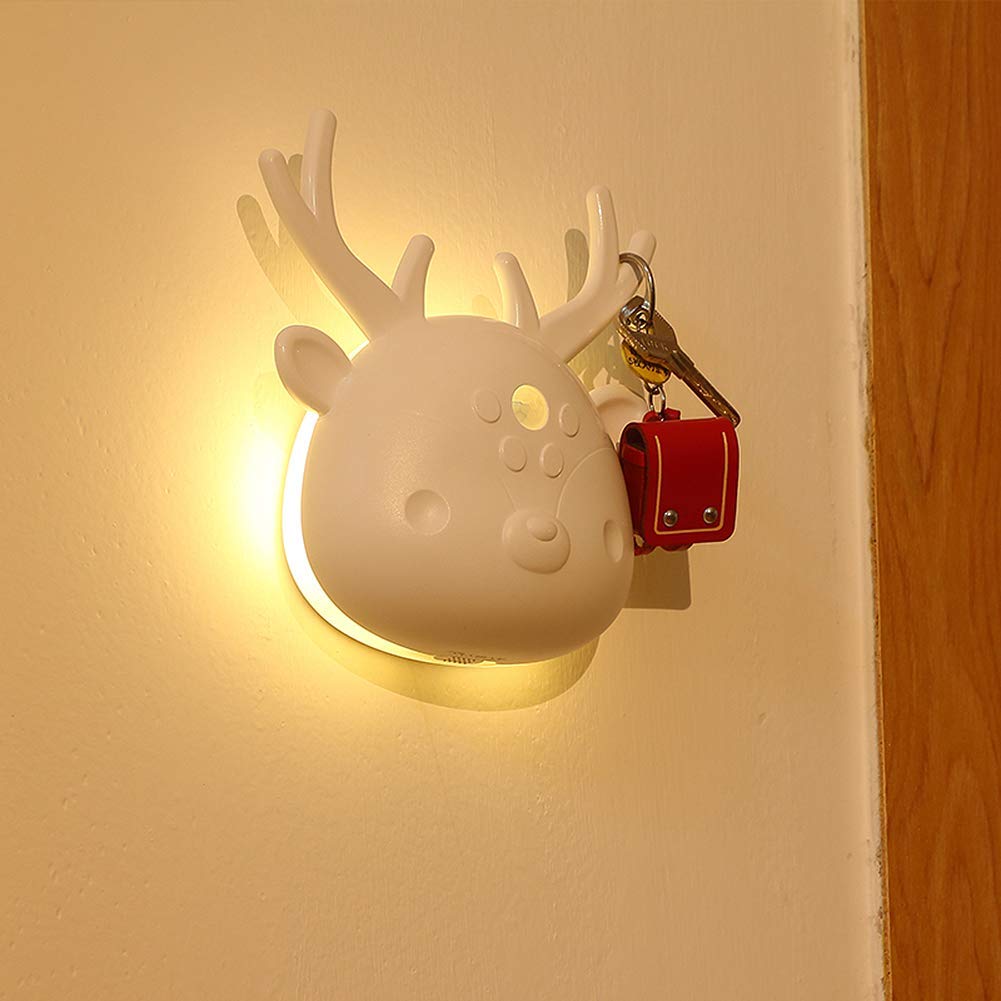Lampada Ricaricabile a Luce Notturna da Parete per Cervi Bianchi con sensore di Movimento per la Camera da Letto dei Bambini Armadio (Luce Bianca Fredda)