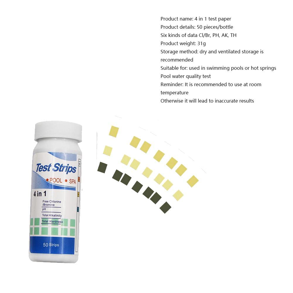 Rockyin 50 pz/Scatola Multiuso 4 in 1 Piscina Spa Strisce Reattive Acqua Cloro PH Tester di Carta per Cloro PH e Alcalinità Test