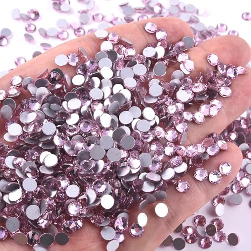 Image of 2880pcs Light Rose Glass Flatback Rhinestones for Nail Art Crafts, Multi-Size Round Crystal Gems for DIY Decoration 2-4.8mm SS6-20 Pink