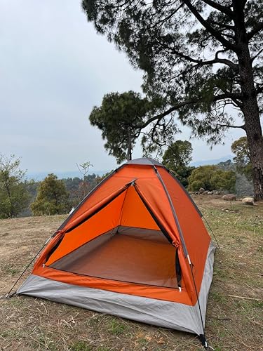 Image of 2 Person Camping Tent Dome Tent Water Resistant UV Protection Wind Ready Portable for Camping Hiking Trekking Festivals ET1102 Orange